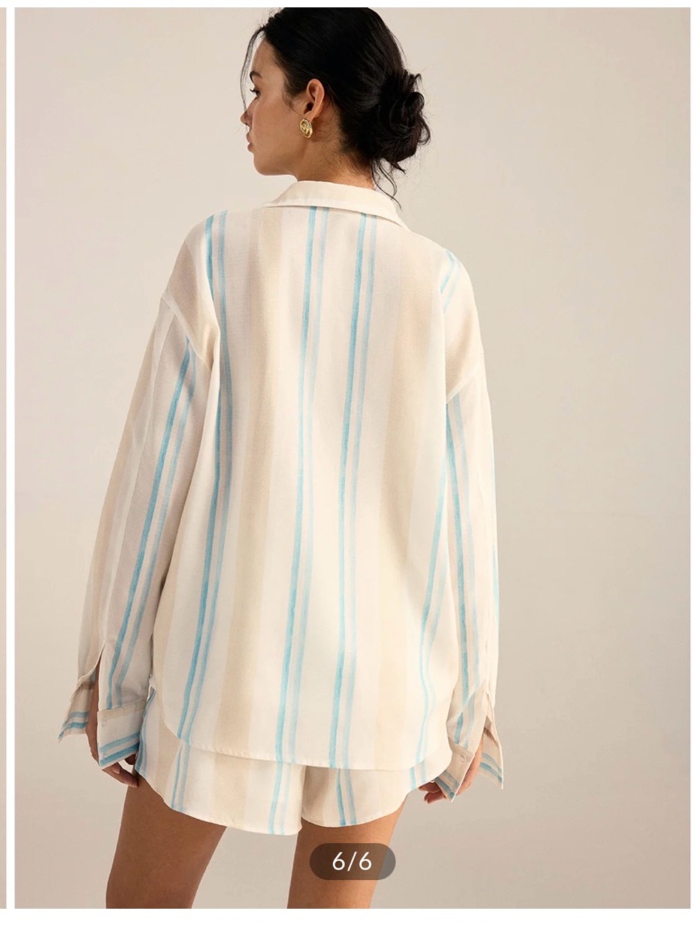 Commense Cream & Light Blue Striped Button-Front 2pc Set - Picture 6 of 10